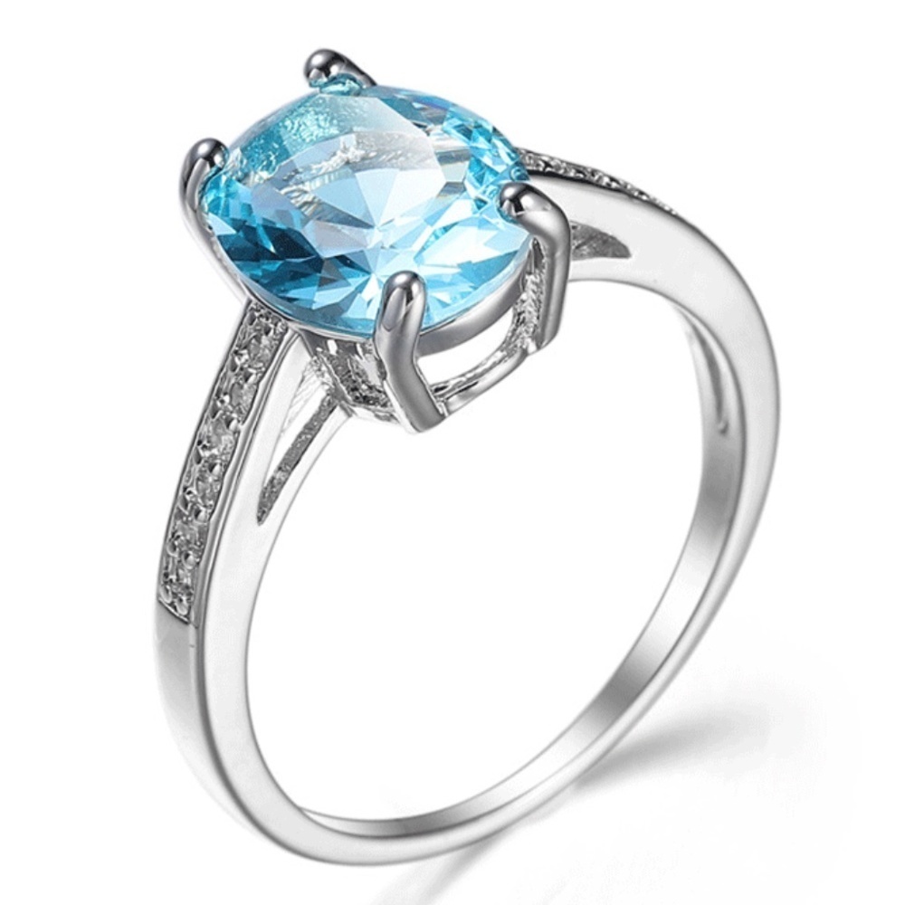 *KORA* Silver x Blue Zircon Fashion Ring Size 8